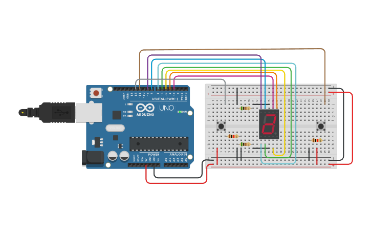 Circuit design 7 segment display - Tinkercad