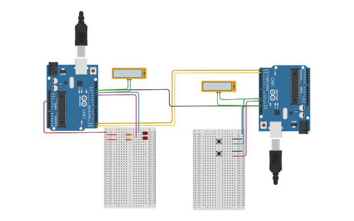 Circuit design RESOLUÇÃO - CONFIRM. ARDUINO SERIAL MASTER/SLAVE - Tinkercad