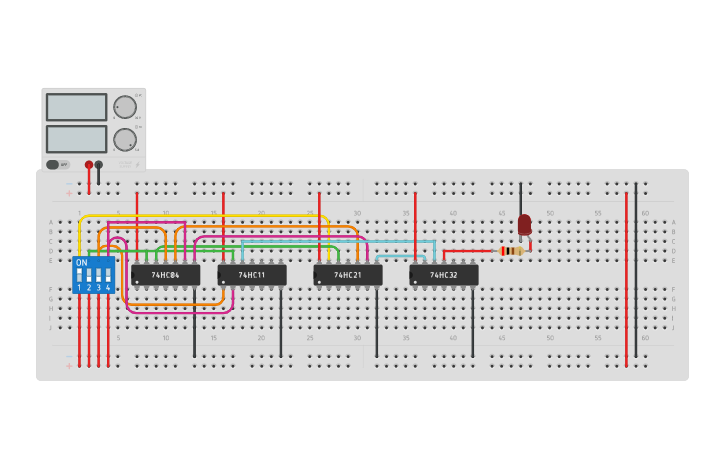 Circuit design 4 variables | Tinkercad