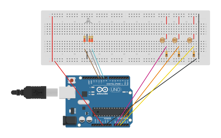 Circuit design Lámpara de mezcla de colores - Tinkercad