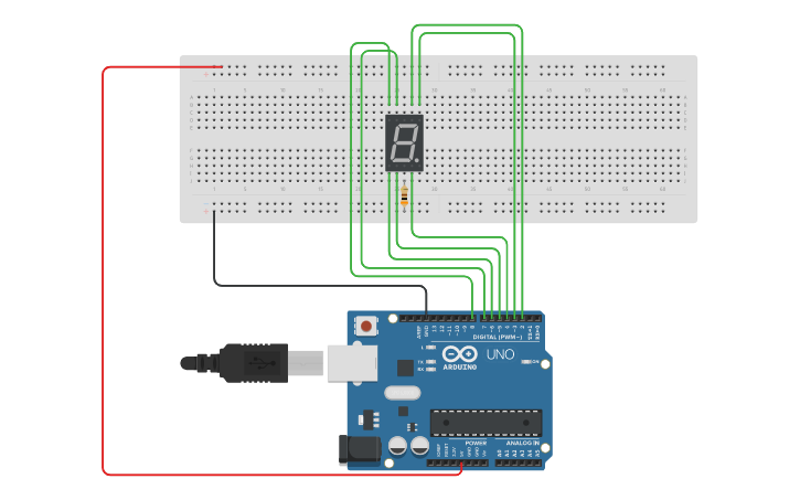 Circuit design 7 segments - Tinkercad