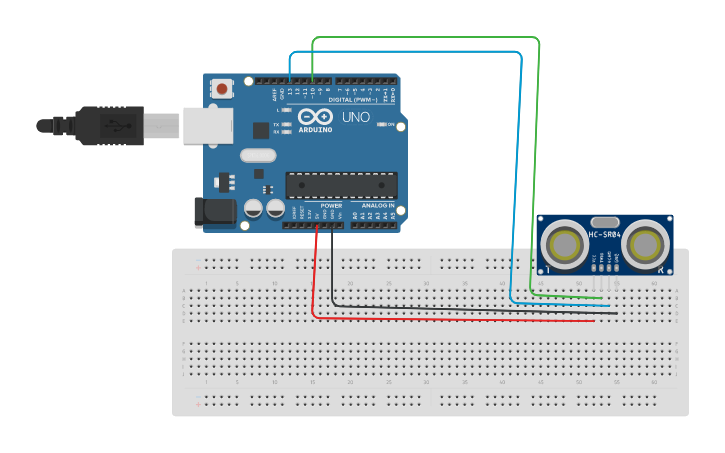 Circuit design ultrasonic sensor - Tinkercad