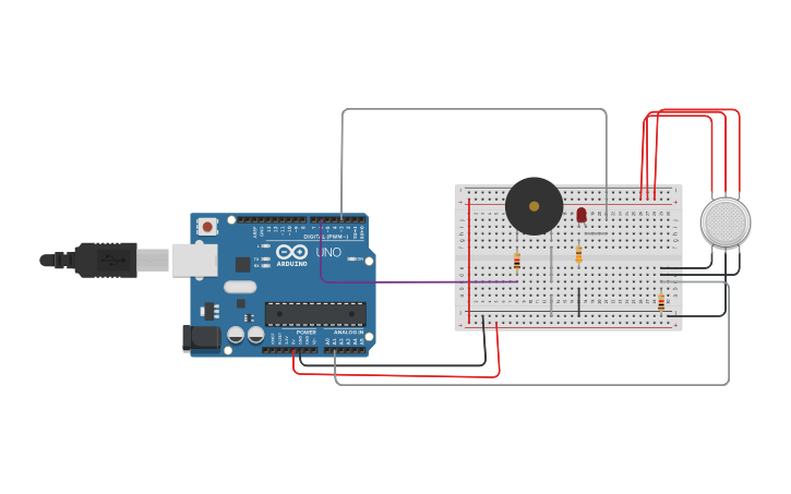 Circuit design Smoke Detection using Arduino - Tinkercad