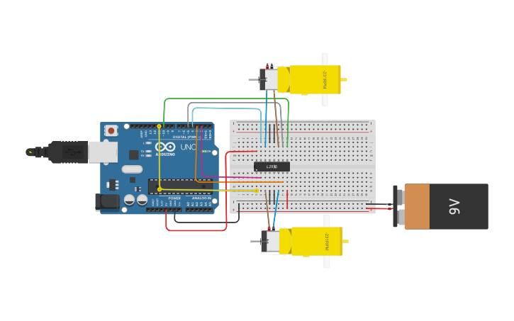 Circuit design 2 Motores DC | Tinkercad