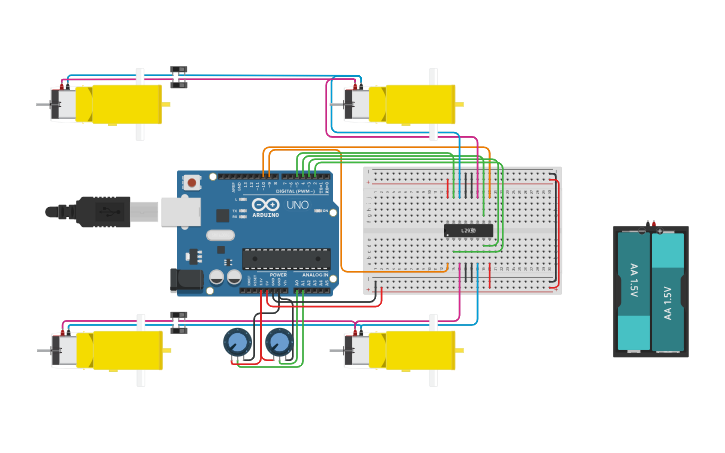 Circuit design motor driver with speed variation - Tinkercad