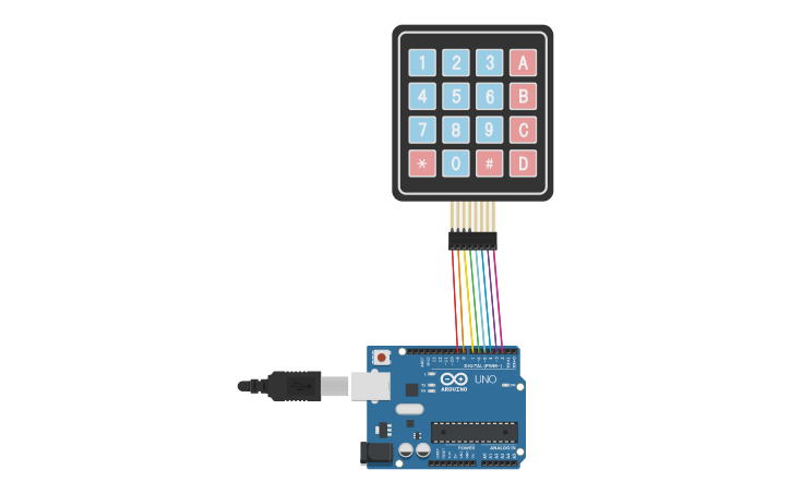 Circuit design Keypad 4x4 with Arduino Dasar | Tinkercad