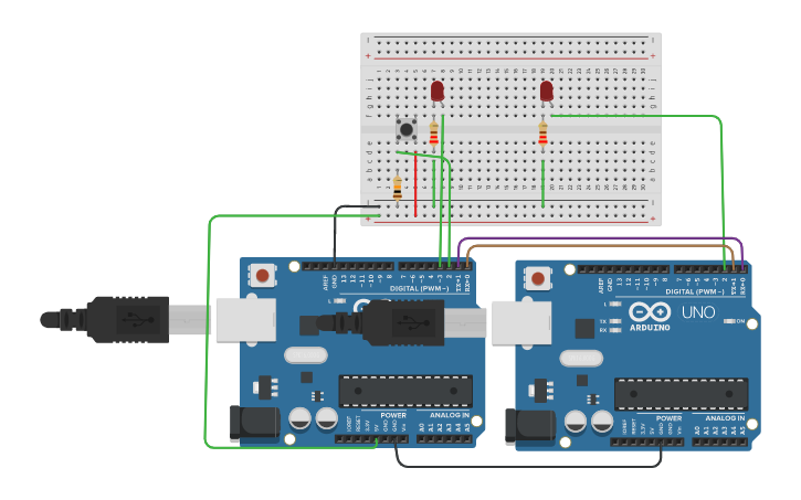 Circuit design 2 arduinos - Tinkercad