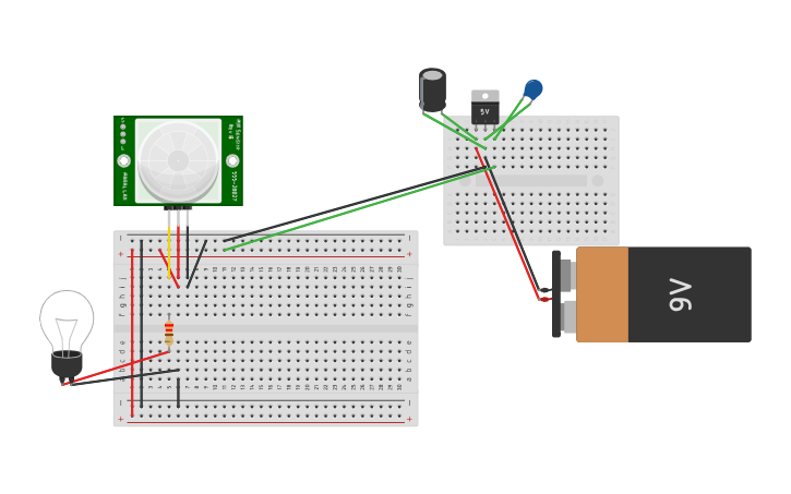 Circuit design Sensor Movimiento (Encendido Lampara) - Tinkercad