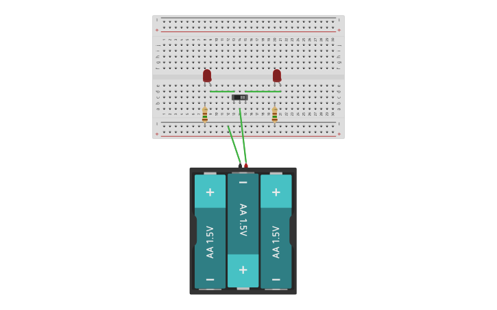 Circuit design Interruptor con 2 LEDS - Tinkercad