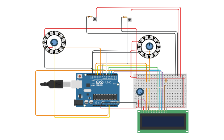 Circuit design Calculator Using Neopixel and Lcd Display - Tinkercad