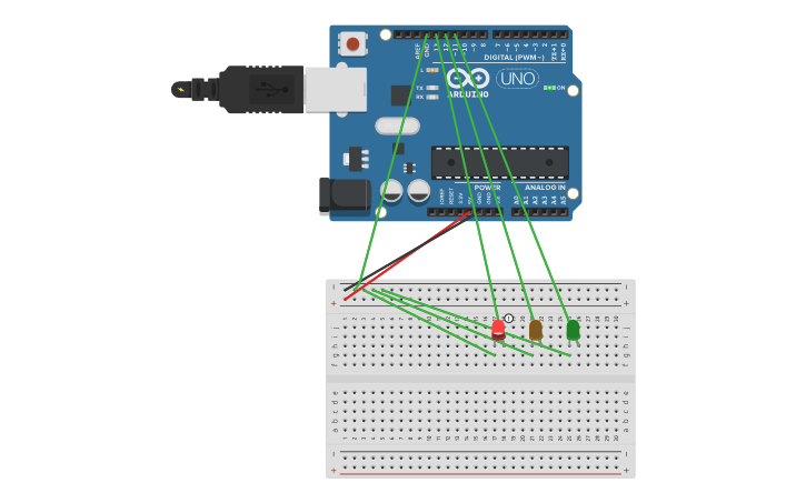Circuit design traffic light | Tinkercad