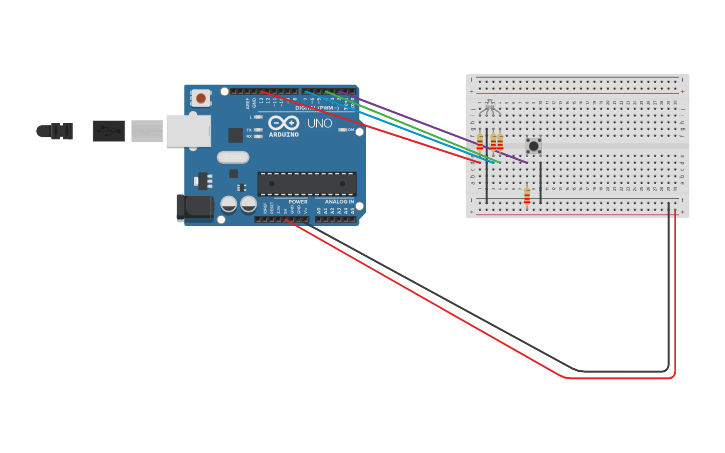 Circuit design RGB y botón pulsador - Tinkercad