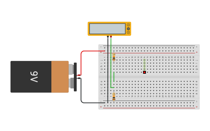 Circuit design Voltage Division - Breadboard - Tinkercad