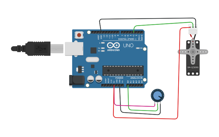 Circuit design Practica 10 - Servomotor | Tinkercad