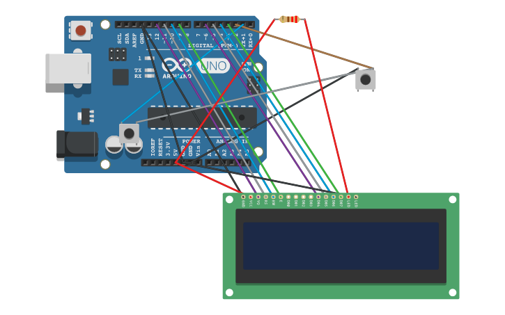 Circuit design Projeto 2 - LCD Game - Tinkercad