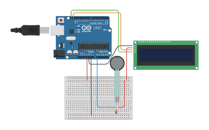 Circuit design Force Sensor LCD - Tinkercad