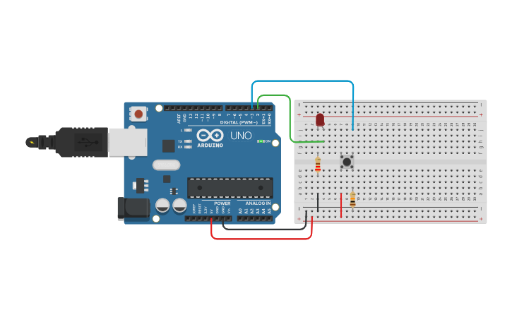 Circuit design Prática 2 - Botão para acender e apagar Led - Tinkercad