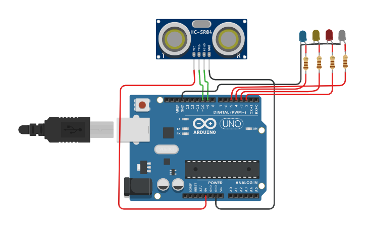 Circuit design ULTRASONIC SENSOR - Tinkercad