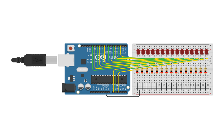 Circuit design Bouncing LED with Fade v1 (AKA 'Knight Rider') | Tinkercad
