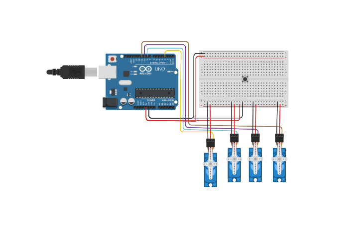 Circuit design Copy of 4 Pot 4 Servo Kontrol (Robot Kol) - Tinkercad
