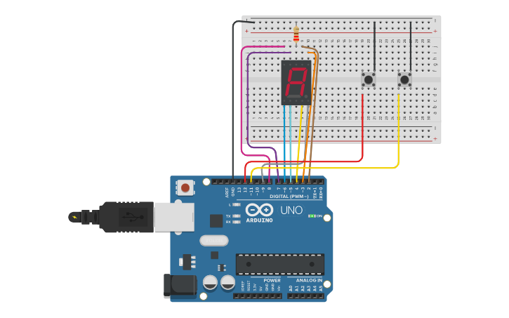 Circuit design Exibindo a Letra “A” - Tinkercad