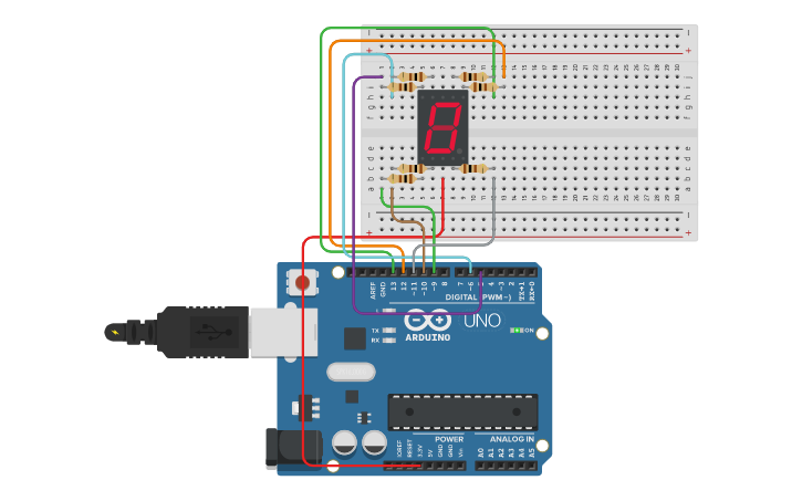 Circuit design 7 segment - Tinkercad