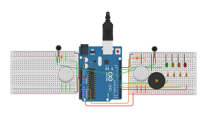 Circuit design GAS SENSOR ADVANCED | Tinkercad