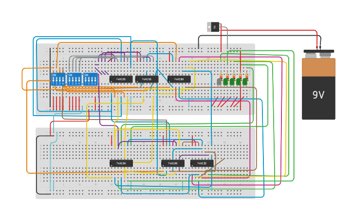 Circuit design 4 bits Adder/Subtractor - Tinkercad