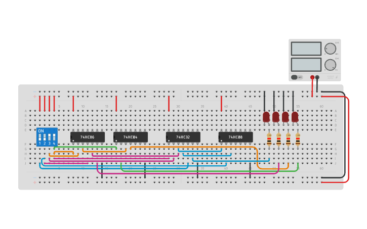 Circuit design BCD to Excess 3 code converter - Tinkercad