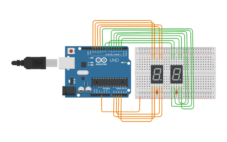 Circuit design 7 segment display - Tinkercad