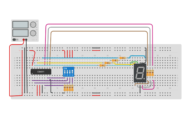 Circuit design seven segment display - Tinkercad