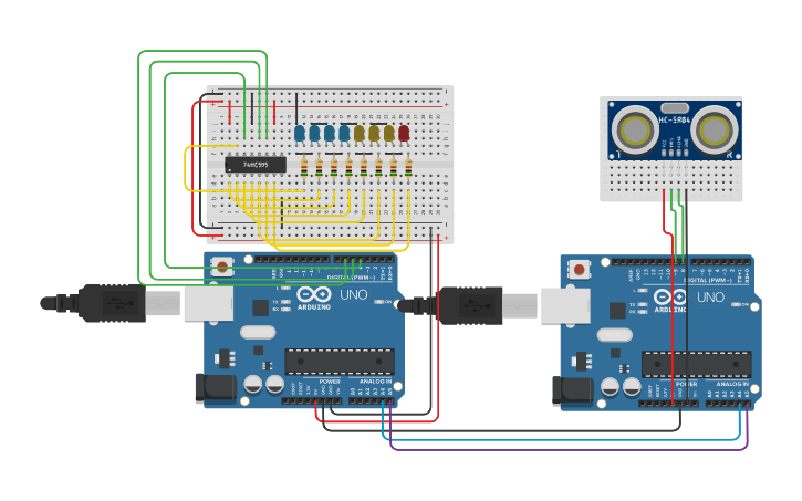 Circuit design I2C distance comu - Tinkercad