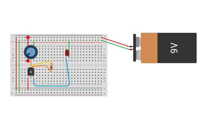 Circuit design TRANSISTOR NA PROTOBOARD - Tinkercad