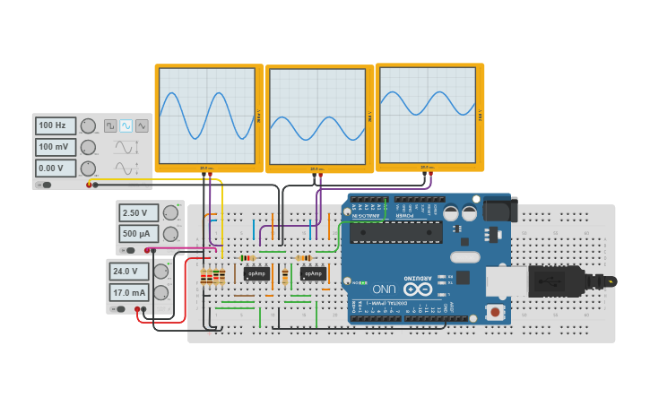 Circuit design Amplificador Punto 1 - Tinkercad