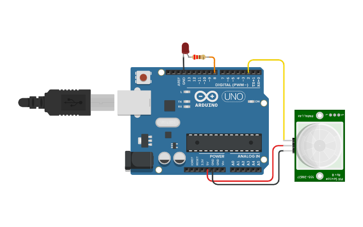 Circuit design PIR Arduino | Tinkercad