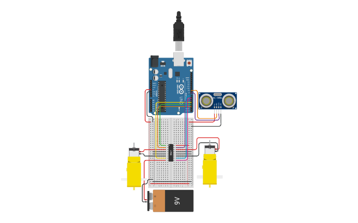 Circuit design MOVIMIENTOS ROBOT -laberinto - Tinkercad