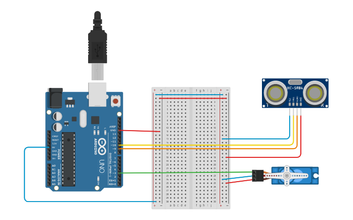 Circuit design Ultrasonic Boom Gate Code - Tinkercad