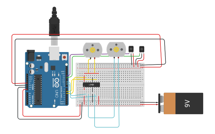 Circuit design Line follower - Tinkercad