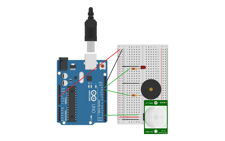 Circuit design Store Alarm using PIR Sensor and Arduino - Tinkercad