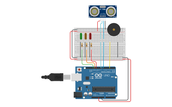 Circuit design Mini Project - Car Parking Assistance System | Tinkercad