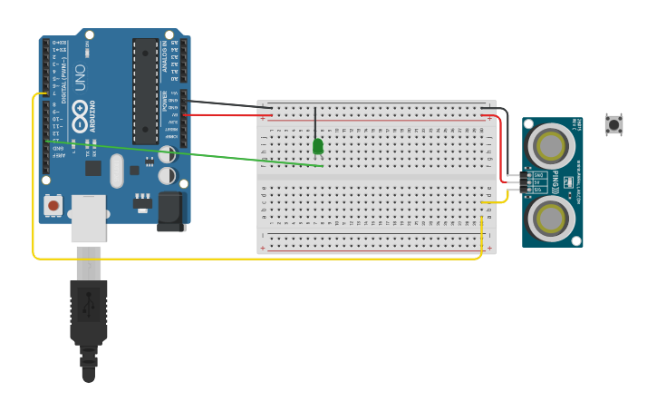 Circuit design Sensor UltraSonico LED - Tinkercad