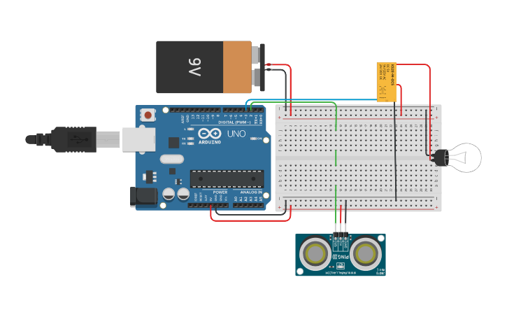 Circuit design light bulb with proximity sensor - Tinkercad