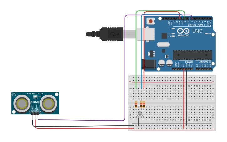 Circuit design Ultrasonic Sound Sensor - Tinkercad