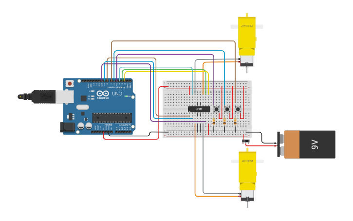 Circuit design Copy of 2 DC motors with L293D and Arduino+3 Button ...