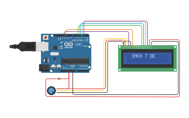 Circuit design lcd 16x2 - Tinkercad