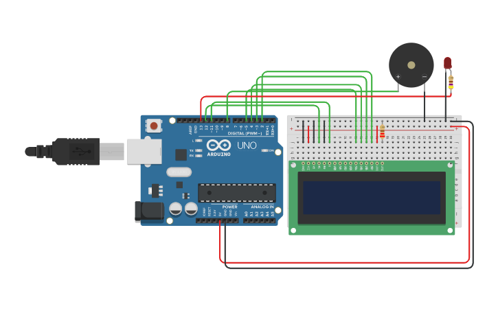 Circuit design Copy of Morse Code com LCD | Tinkercad