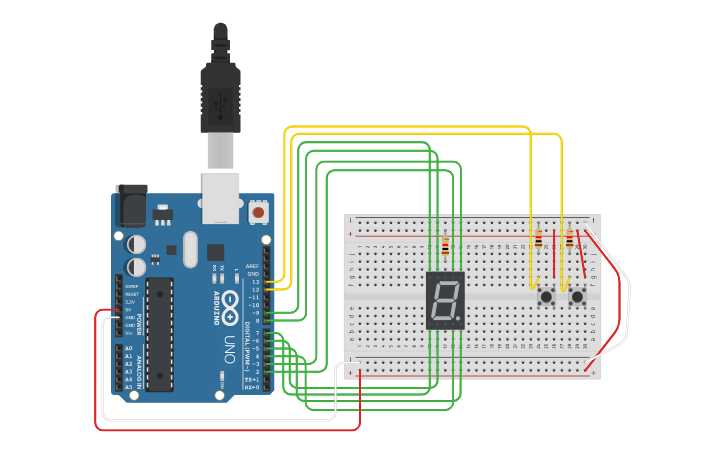 Circuit design 7 segment display counter with 2 push button UP and DOWN ...