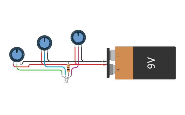 Circuit design Led RGB, potenciometro y bateria 9V - Tinkercad