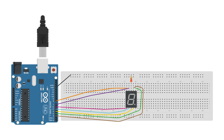 Contador Arduino Circuit design CIRCUITO CONTADOR 0 a 9 (CON ARDUINO) - Tinkercad