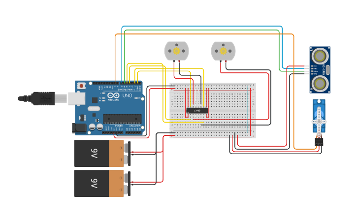 Circuit design AUTONOMOUS OBSTACLE AVOIDANCE ROBOT - Tinkercad